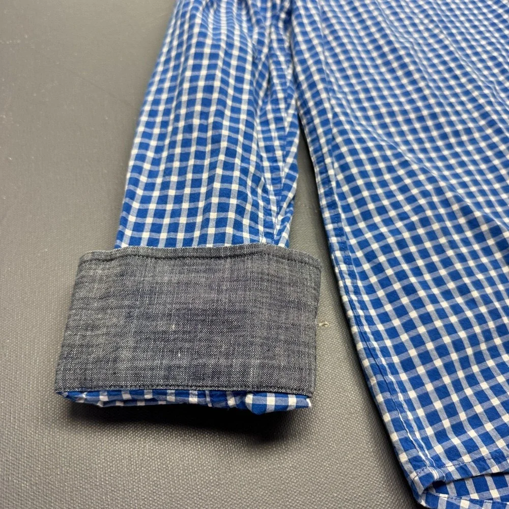 Banana Republic Men Size XL Blue Gingham Button Up Shirt Soft Wash Standard Fit